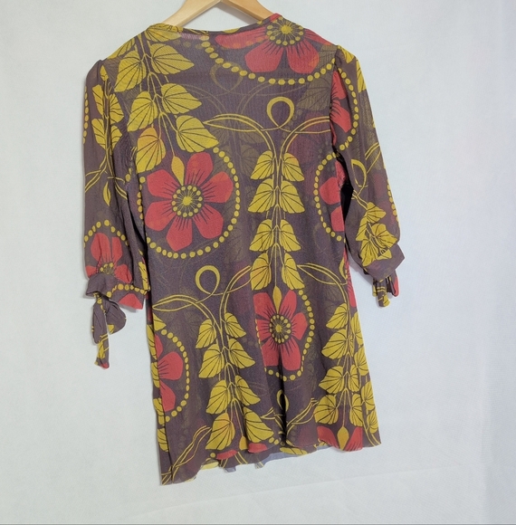 Sweet Pea Sz L Brown Red and Yellow Floral Blouse Mesh - Picture 4 of 6